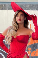 Stunning Red Long Mermaid Off-the-Shoulder Evening Prom Dress with Slit