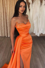 Orange Long Mermaid Strapless Ruffles Prom Dress with Split