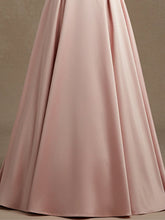 Pink A-line V-Neck Floor-Length Satin Lace Prom Dress With Sequins