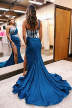 One Shoulder Mermaid Prom Dress with Beaded and Front Slit
