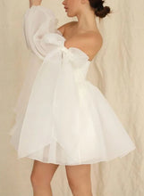 A-Line Puff Long Sleeves Short Wedding Dresses With Bows