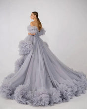 Ruffles Tulle Robe for Maternity Photoshoot Sheer Off Shoulder Maternity Robe Pregnant Baby Shower Prom Gown