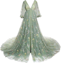 Embroidery Tulle Robe Maternity Dress for Photoshoot Ball Gown Slit Pregnancy Baby Shower Gown
