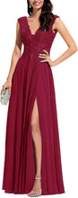 Chiffon Appliques Bridesmaid Dress Long V Neck Beaded Wedding Guest Gown with Split