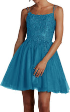 Modest Lace Beaded Tulle Homecoming Dresses Short Square Neck Prom Dress Spaghetti Straps Party Gown