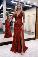 Avianna |Mermaid V Neck Sequined Lace Prom Dress with Slit