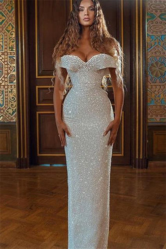 White Sequins Sweetheart Off-the-shoulder Mermaid Long Prom Dress