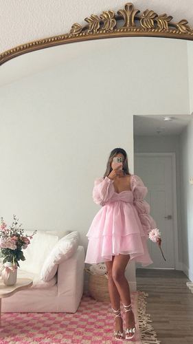 Pink A-line Puffy Dress Pink Homecoming Dress Y2428