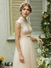 A-Line Wedding Dresses High Neck Sweep  Brush Train Tulle Short Sleeve Open Back with Bowknot Sash  Ribbon Beading