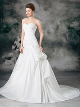 A-Line Wedding Dresses Sweetheart Neckline Court Train Satin Taffeta Strapless with Ruched Side-Draped