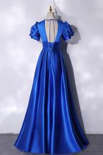Blue satin long prom dress simple evening dress Y241