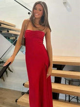 Yellow A Line Spaghetti Straps Silk Long Prom Dress with Slit