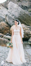 Affordable Spaghetti Strap Tulle A-line Long Wedding Dresses.DB10622