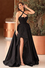 Sleek and Stylish Black Halter Strapless Sleeveless A Line Prom Dress with Split Front