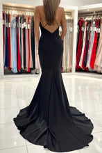 Sleek Black Charmeuse Long Mermaid Prom Gown with Spaghetti Straps
