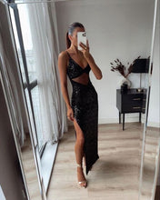 Sexy Black Sequins Long Prom Dress Black Evening Dress Y1167