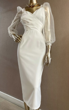Lantern sleeve vintage style party midi prom dress cocktail long sleeve pencil dress Y3068