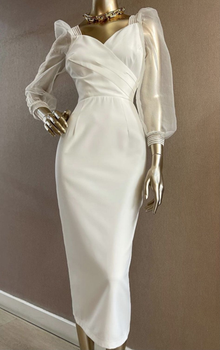 Lantern sleeve vintage style party midi prom dress cocktail long sleeve pencil dress Y3068