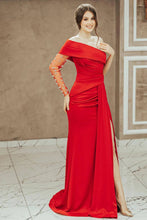 Red One-Shoulder Mermaid Prom Dress with Split and Sequins