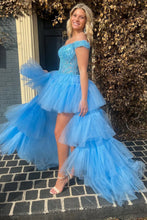 Bette | Blue High Low Homecoming Prom Dress with Lace