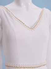 Wedding Dresses V Neck Court Train Chiffon Long Sleeve with Beading