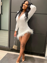 Solid Plunge Fluffy Irregular Party Dress White Dresses Sexy White Homecoming Dress Y332
