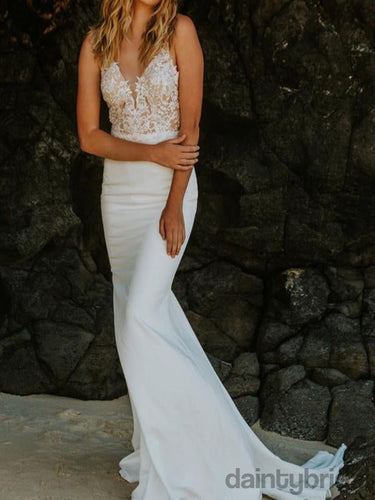 Mermaid Sexy V-neck Lace Open Back Wedding Dresses,DB10257