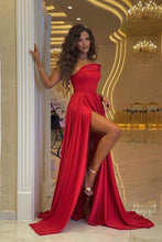 Sleek Crimson One-Shoulder Long Prom Dress with Dramatic Slit