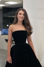Black Short Strapless Sleeveless Tea Length Velvet Prom Dress