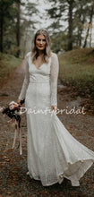 Affordable V-neck Long Sleeve V-back Long Wedding Dresses, DB10683