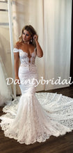 Simple Off-shoulder Mermaid Lace Long Wedding Dresses.DB10783
