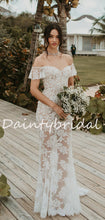 Simple Sexy Off-shoulder Mermaid Lace See-through Long Wedding Dresses Evening Dresses.DB10709