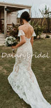 Simple Sexy Off-shoulder Mermaid Lace See-through Long Wedding Dresses Evening Dresses.DB10709