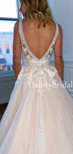 Charming V-eck Tulle V-back With Appliques A-line Long Wedding Dresses.DB10643