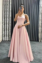 Long A-line Spaghetti Straps V-Neck Sleeveless Prom Dresses with Pockets
