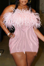 Rhinestone Girly Fluffy Mini Dress Pink Dress Short Homecoming Dress Y781