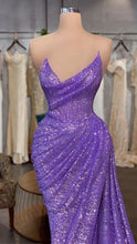 Light Purple Sequins Long Prom Dress Removable Sleeve,Charming Evening Dress Y711