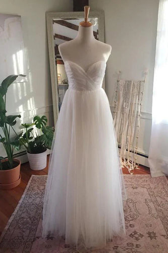 Simple Tulle Floor Length Open Back Sweetheart Strapless Wedding Dresses