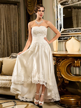 A-Line Wedding Dresses Strapless Asymmetrical Beaded Lace Strapless Vintage Illusion Detail with Appliques Button