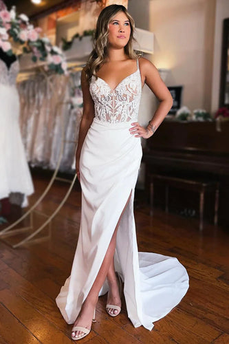 A-line Sheath Lace-Up Back Wedding Dress with Slit
