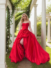 Strapless 3D Flower Prom Dresses for Women High Slit Satin Formal Dress