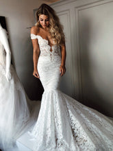 Simple Off-shoulder Mermaid Lace Long Wedding Dresses.DB10783