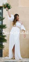 Simple Short Sleeve A-line Chiffon Side Slit Long Wedding Dresses.DB10784
