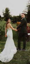 Mermaid V-Neck Tulle Lace See-through Wedding Dresses.DB10409