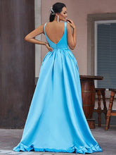 Hi-Lo Sapphire Serenity V-Neck Sleeveless A-Line Evening Gown