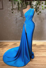 Long Mermaid One Shoulder Satin Evening Prom Dress with Split