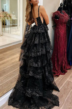 Martha | Straps Fuchsia Sequin Layered Formal Dress with Slit