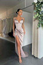 Spaghetti Straps Sleeveless V-Neck Split Prom Dress