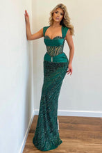 Stunning Long Mermaid Sequined Straps Tulle Formal Prom Dress