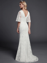 Wedding Dresses V Neck  Lace Half Sleeve Beautiful Back with Lace